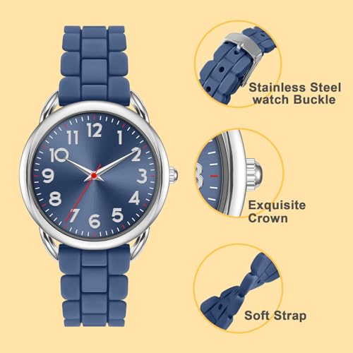 Asan Ge Blue Analog Watch for Women Large Numerals Face Easy Time Reading Silicone Strap Casual Watch Water Resistant 100 feet - Image 3