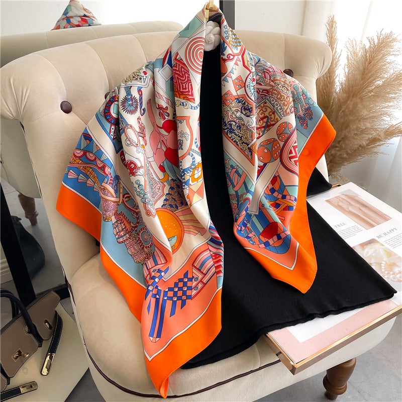 Rose Scarf Women's Twill Large Square Scarf All-match Decorative Shawl Autumn and Winter Scarf Color Matching Fashion Scarf Sunscreen - Image 3