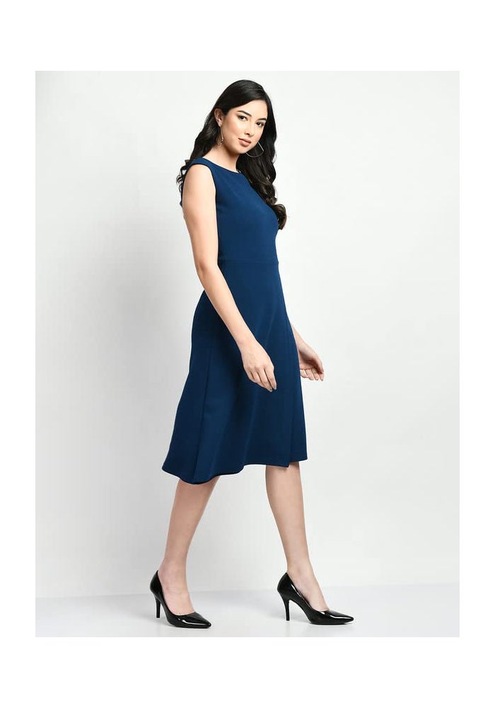 Exude Royal Blue A-Line Midi Dress for Women - Image 3