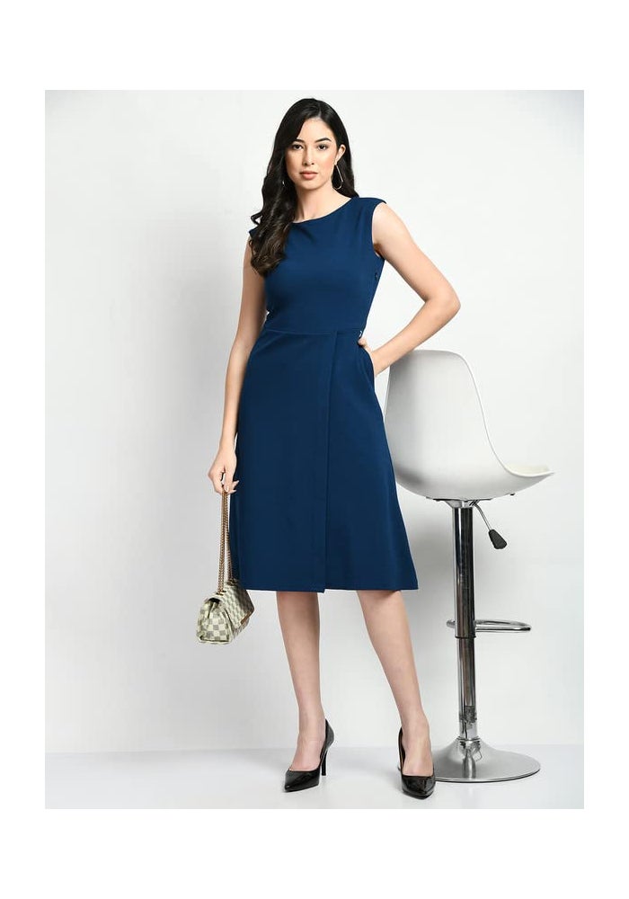 Exude Royal Blue A-Line Midi Dress for Women - Image 5