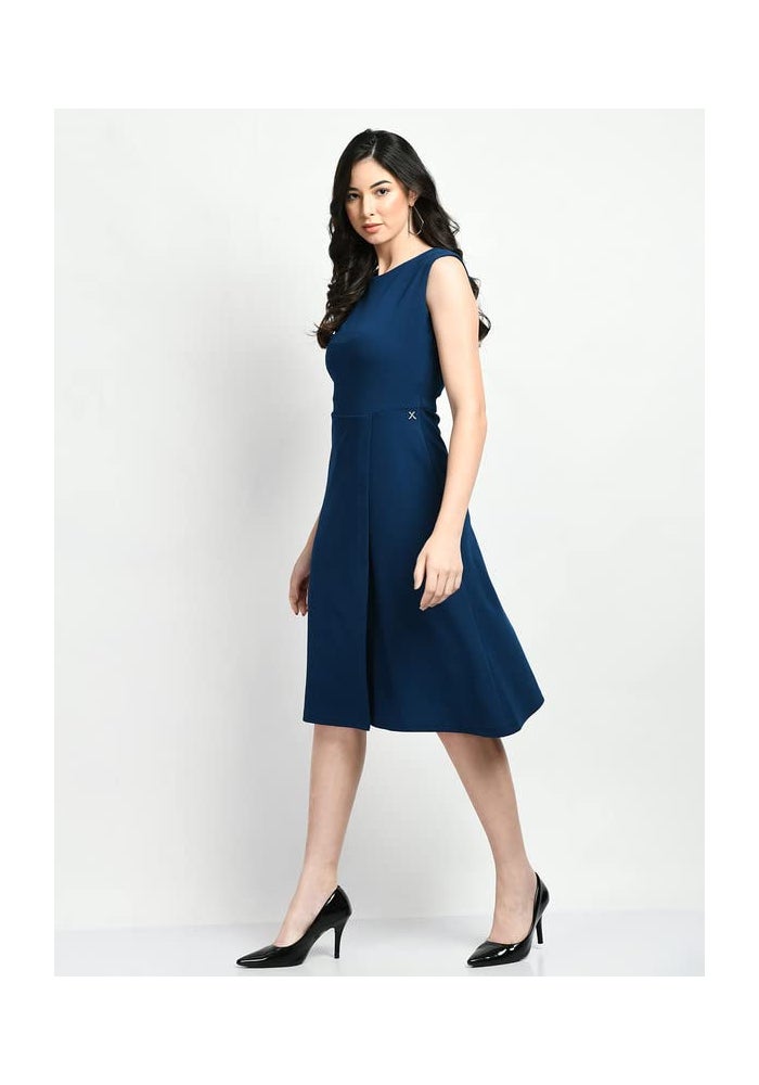 Exude Royal Blue A-Line Midi Dress for Women - Image 2