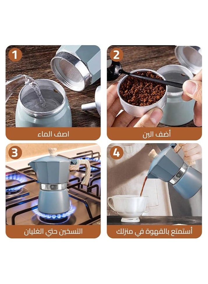 كنكه موكا بوت – لصنع القهوة الاسبريسو – من الالمونيوم النقي سعه 3 اكواب (150مل) بلون رمادي بتصميم عصري متميز - Image 4