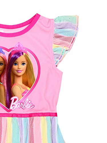 Barbie Girl's Rainbow Dress Up Fantasy Gown Nightgown Pajamas (4, Pink) - Image 4