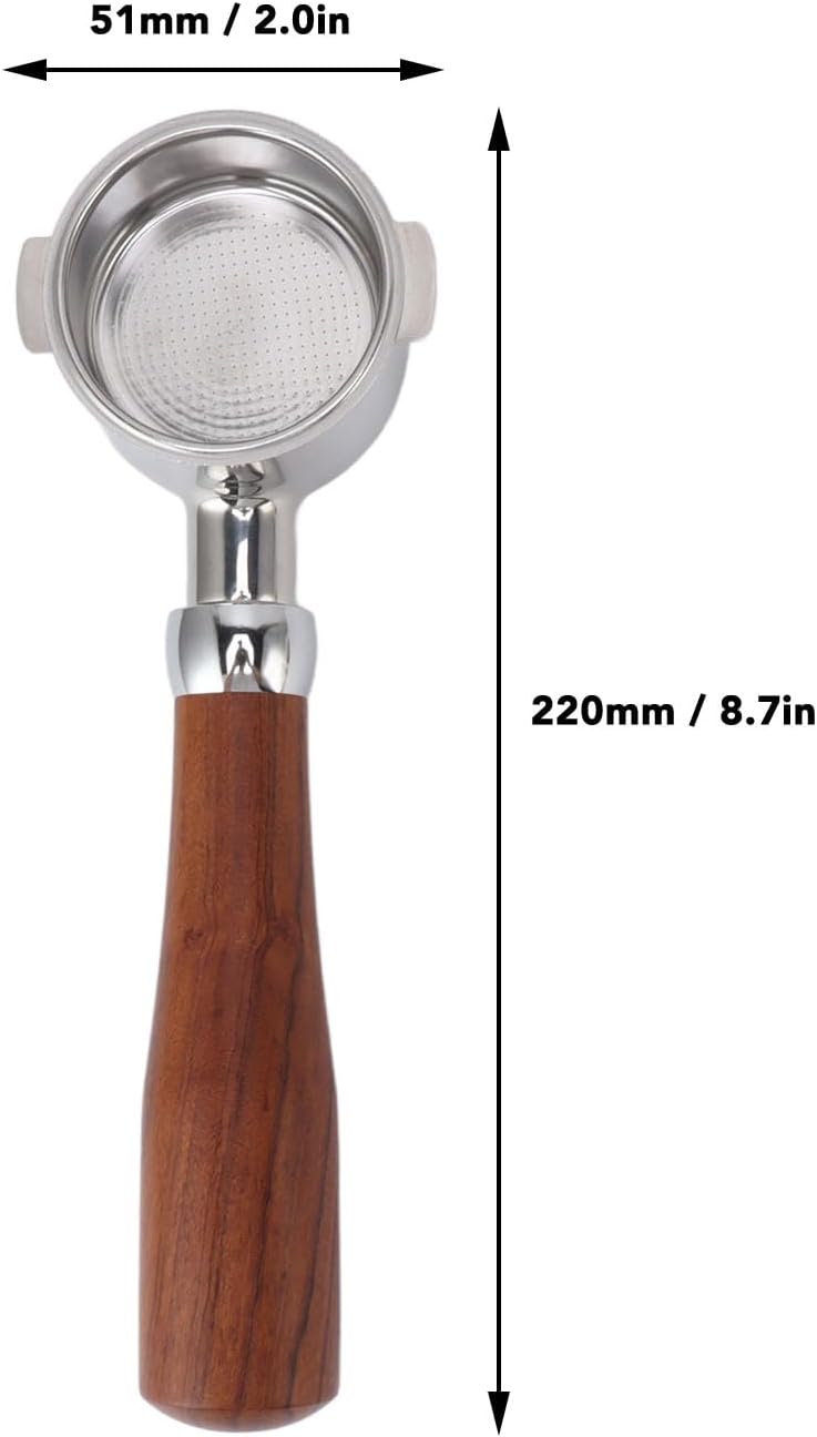 Fdit 51mm Bottomless Portafilter 2 Ear, Stainless Steel Portafilter for EC0310 & Coffee Machines, Detachable Design for - Professional Extraction Tool (E Circle Rosewood) - Image 5