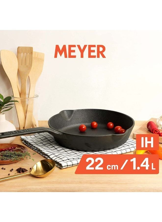 MEYER Cast Iron Skillets 22cm Pre-Seasoned Oven Safe Cookware Indoor/Outdoor Use For Camping Grill, Stovetop, Broiler, BBQ, Fire Pit, Gas, And Induction Safe Cast Iron Frying Pan Black  - Image 4