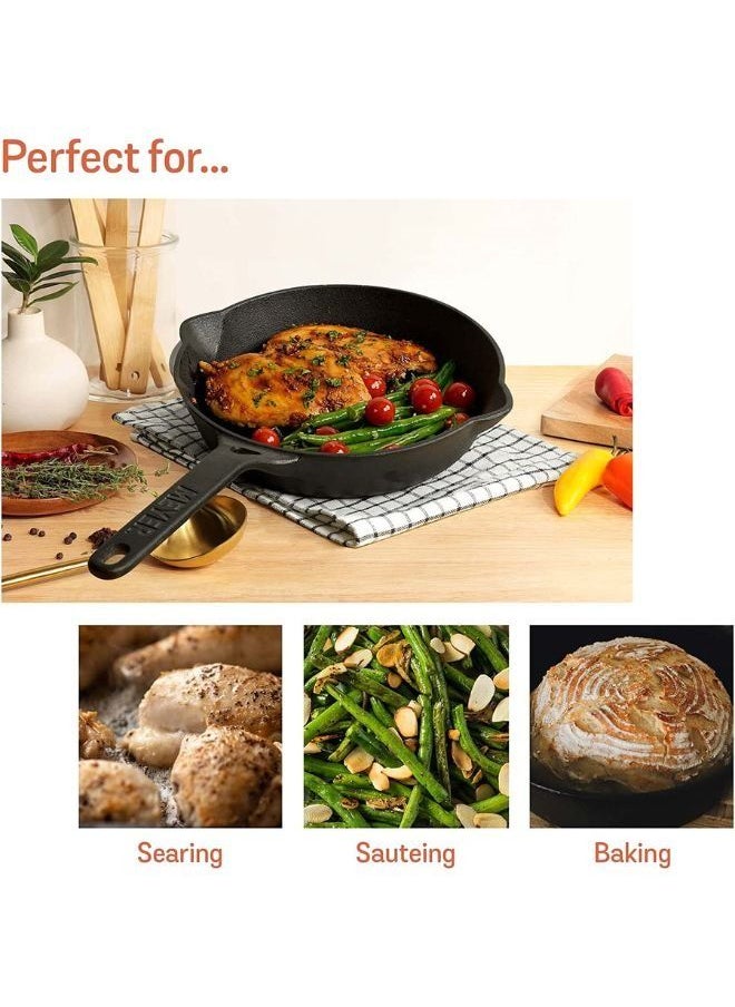 MEYER Cast Iron Skillets 22cm Pre-Seasoned Oven Safe Cookware Indoor/Outdoor Use For Camping Grill, Stovetop, Broiler, BBQ, Fire Pit, Gas, And Induction Safe Cast Iron Frying Pan Black  - Image 3