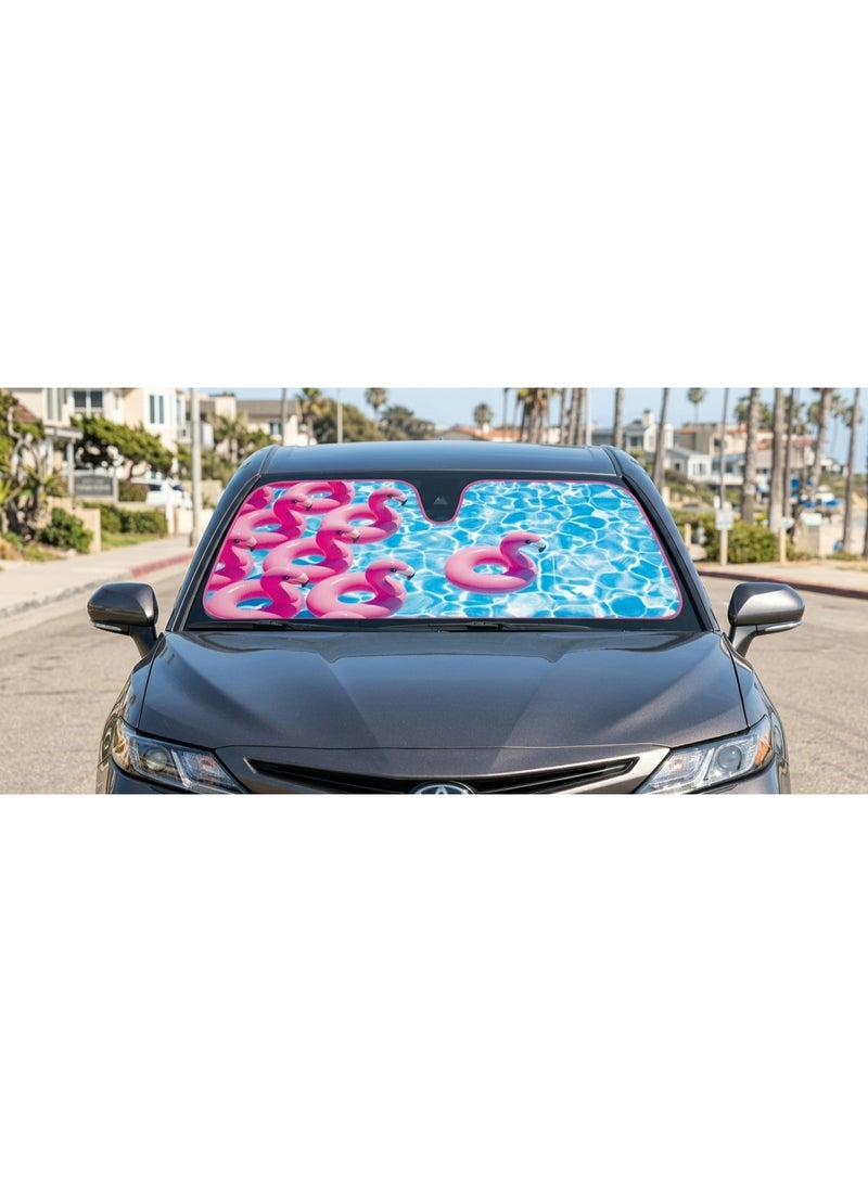 Kenco Flamingo Float Print Car Front Windshield Sunshade - Image 2