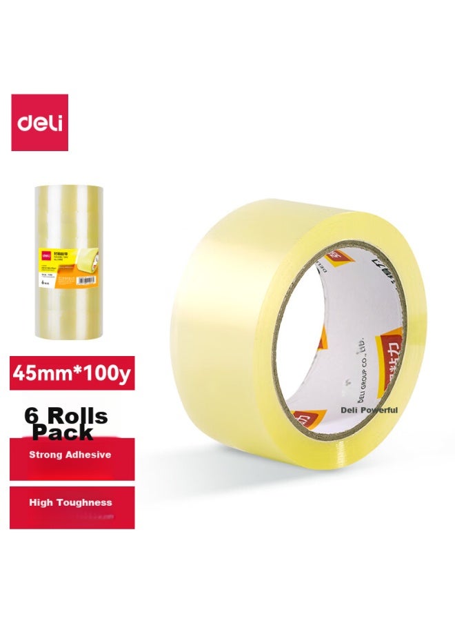 ديلي Deli شريط تغليف شفاف عالي الجودة أصفر، 45mm*100y*45μm، 6 لفائف/أنبوب، لوازم مكتبية، Jd151 - Image 1