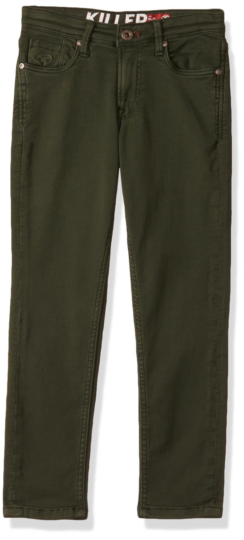KILLER Junior Olive Solid Slim Fit Cotton Blended 5 Pocket Jeans for Kids - Image 4