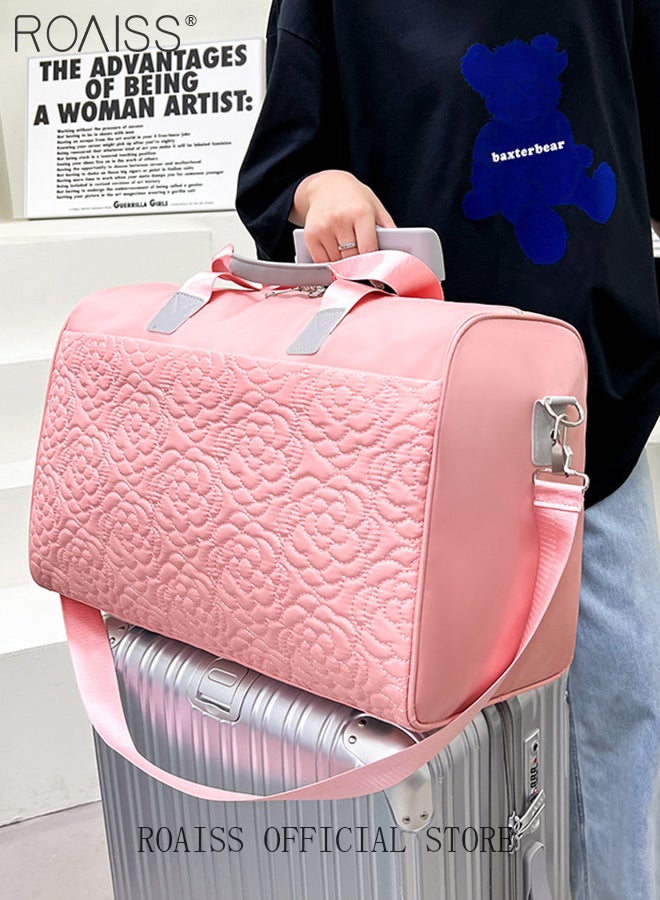 roaiss Floral Travel Duffel Bag Large Capacity Lightweight Waterproof Oxford Fabric Multipurpose Shoulder Luggage Bag for Fitness Sports Training Trip for Unisex Solid Pink Duffle Pack - Image 2