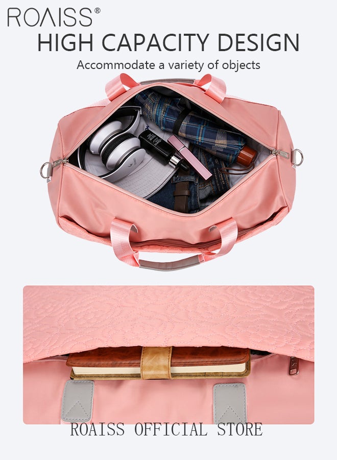 roaiss Floral Travel Duffel Bag Large Capacity Lightweight Waterproof Oxford Fabric Multipurpose Shoulder Luggage Bag for Fitness Sports Training Trip for Unisex Solid Pink Duffle Pack - Image 5