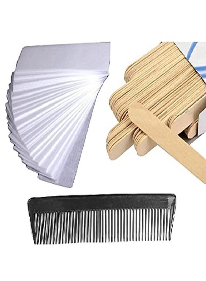E-DUNIA® Wax Applicator Sticks(100 count) and Non-Woven White Wax Strips (70 count)-Hair Styling Comb (1 Count) Wooden Waxing Spatulas - Hair removal - For Men - Women -Eyebrow Home Body Waxing - Image 1