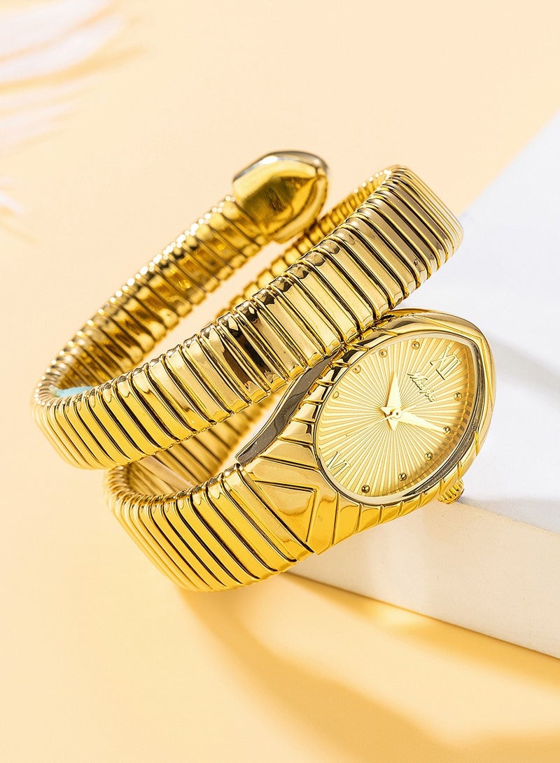 مس_فوكس ساعة نسائية أنيقة بقرص رأس ثعبان وحزام مطاطي ملفوف ساعة كوارتز على شكل ثعبان - Image 1