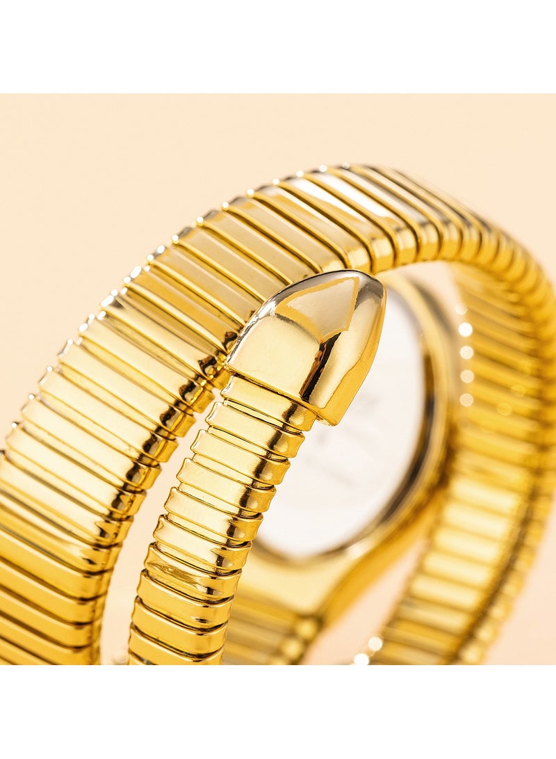 مس_فوكس ساعة نسائية أنيقة بقرص رأس ثعبان وحزام مطاطي ملفوف ساعة كوارتز على شكل ثعبان - Image 4