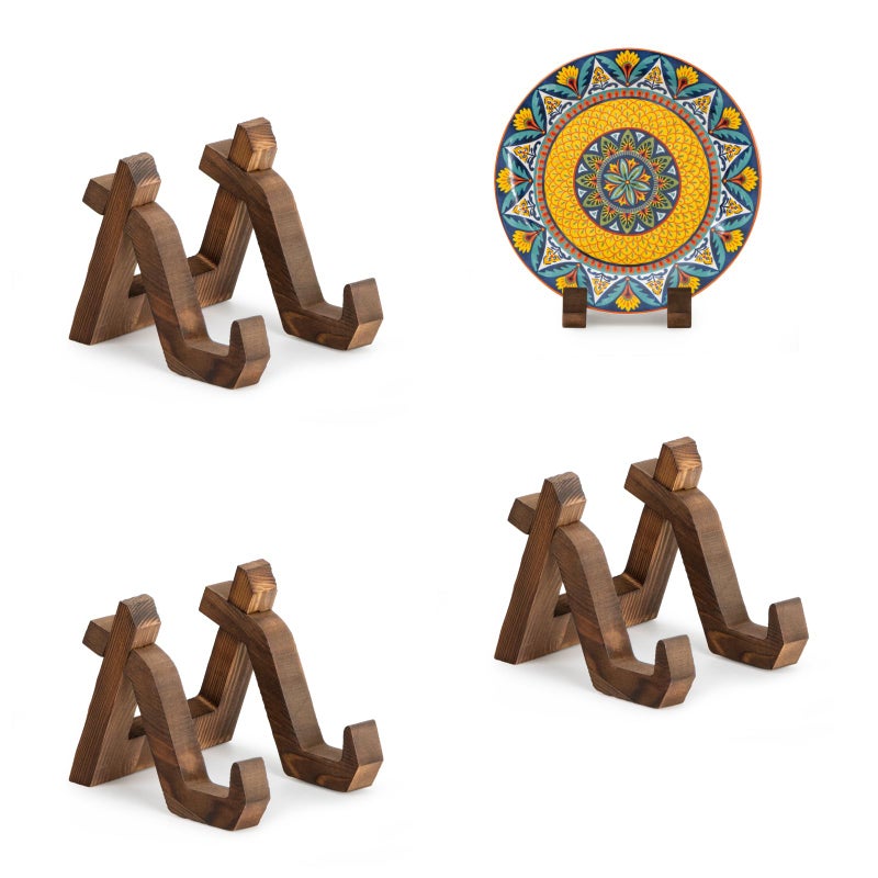 ANBOXIT Plate Display Stand, 3 Pack 4 Inch Plate Holder for Displaying, Decorative Picture Frame Dish Photo Plaque Platter Wood Stand - Image 1