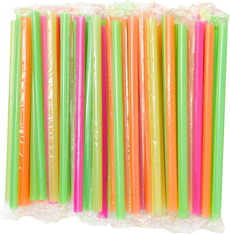 Juvale 100 Disposable Plastic Drinking Straw  Individually Wrapped Jumbo Smoothie Straws for Boba Fruit Milkshakes  Bubble Tea 4 Colors 05Inch Diameter 10Inch Length - Image 1