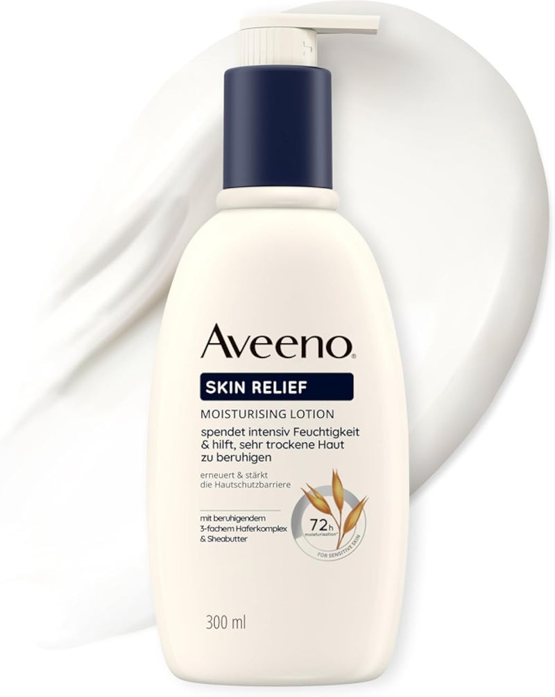 Aveeno Skin Relief Body Lotion - Fragrance-Free, Moisturises 72 Hours, Soothes Very Dry Skin, Strengthens the Skin Protection Barrier and Supports Natural Ceramide Production