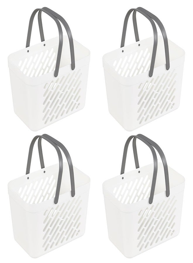 Asking 4 Packs Plastic Storage Basket with Handles, Portable Shower Caddy Tote Organizer Basket Bin, White - Image 1