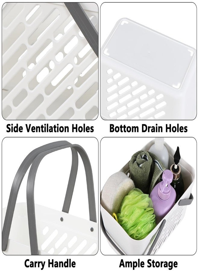 Asking 4 Packs Plastic Storage Basket with Handles, Portable Shower Caddy Tote Organizer Basket Bin, White - Image 3