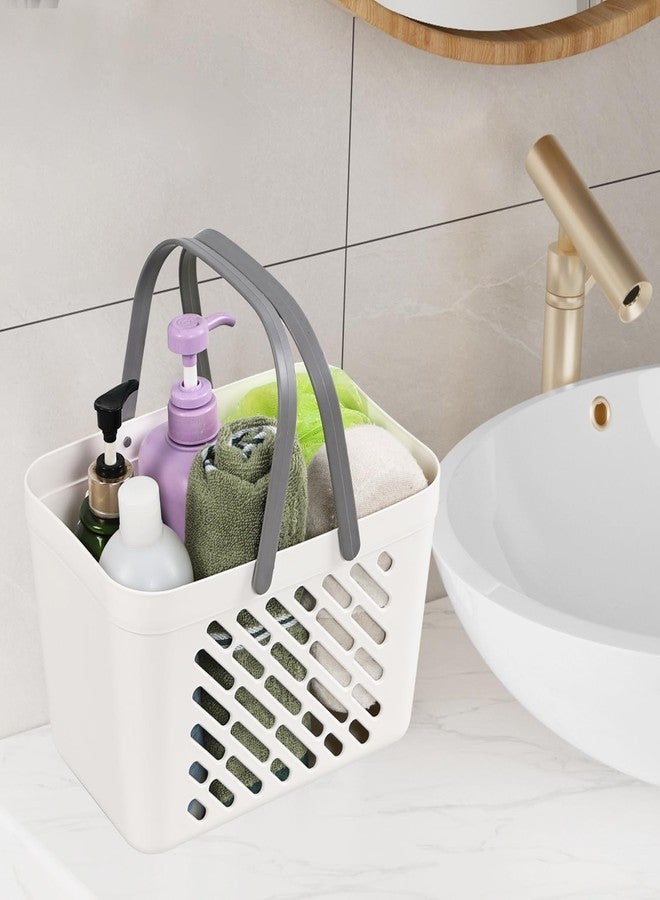 Asking 4 Packs Plastic Storage Basket with Handles, Portable Shower Caddy Tote Organizer Basket Bin, White - Image 4