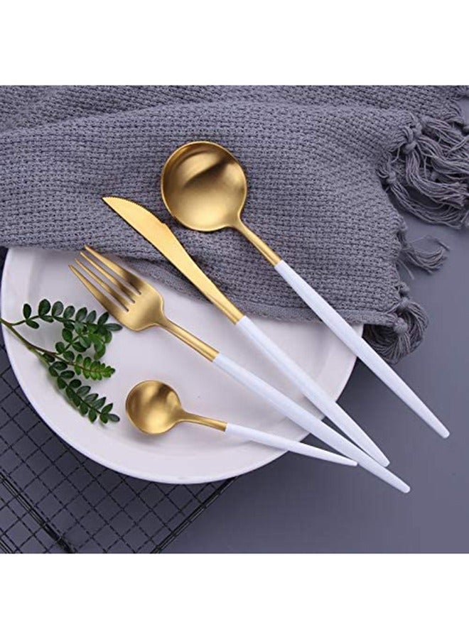 تي دي هوم طقم أدوات مائدة من الستانلس ستيل مكون 4 قطع أبيض/ذهبي - Image 5