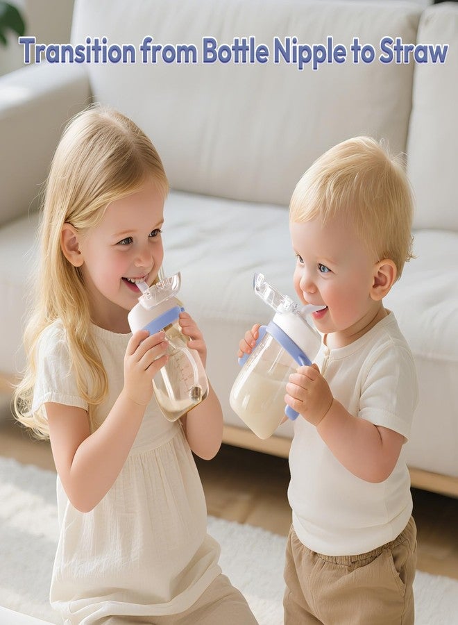 NCVI PPSU Milk Straw Sippy Cup Spill Proof for Toddlers 1-3 Years Old, Lightweight Baby Training Water Bottle with Weighted Straw/Handle/Strap/Lid, Baby's First Straw Cup, BPA-free 10floz (Blue) - Image 4