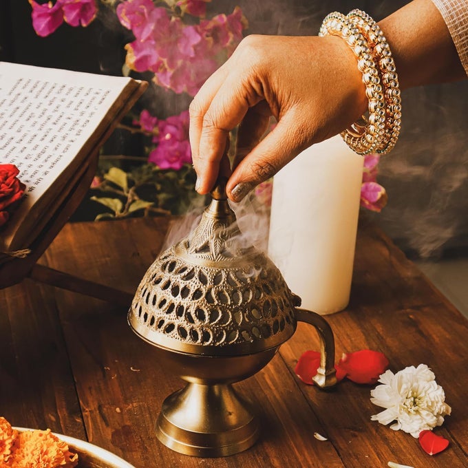 HERITAGE BRASS HAND LOBANGOLD DHOOP DHUNI BURNER SAMBRANI DHOOP RESIN AND HOME OFFICE TEMPLE PRAYER ANTIQUE LUBANDAN INCENSE BURNER DHUNI