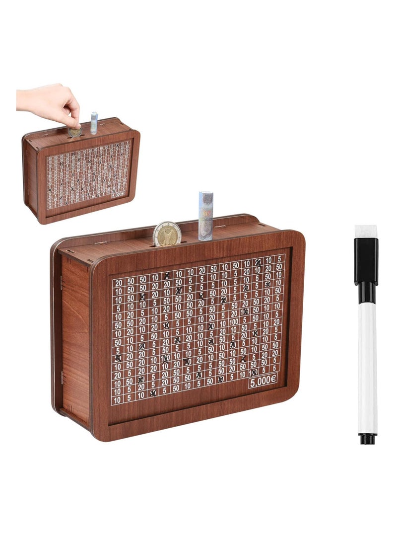 Excefore Money Box with Counter, Reusable Wooden Money Box, Retro Money Bank with 500 1000 2000 3000 5000 10000 Money Saving Target, Wooden Money Bank for Kids Adults to Create Emergency Fund - Image 2