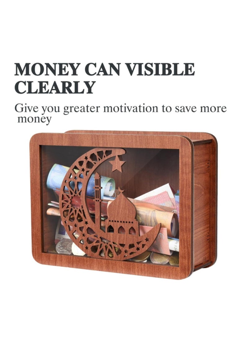 Excefore Money Box with Counter, Reusable Wooden Money Box, Retro Money Bank with 500 1000 2000 3000 5000 10000 Money Saving Target, Wooden Money Bank for Kids Adults to Create Emergency Fund - Image 4
