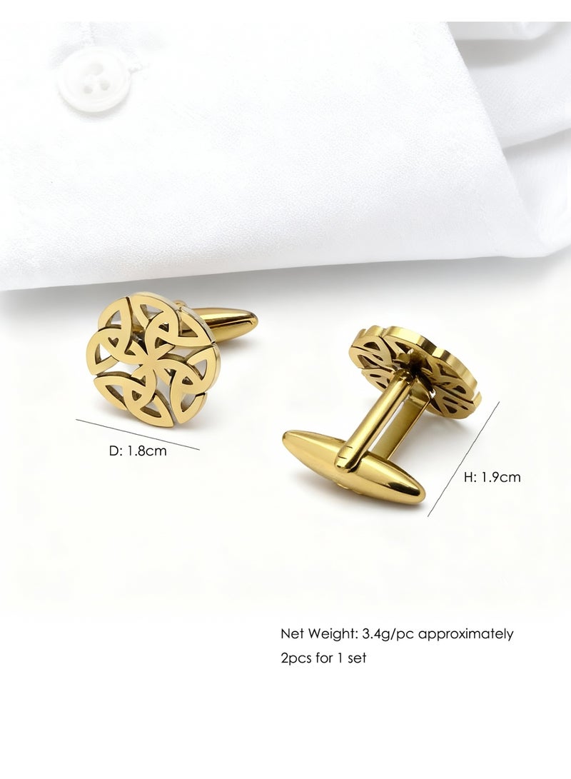 Cufflinks, Cutout Geometric Floral Cufflinks, 2 PCS for One Set Premium Stainless Steel Jewelry Specially Design for Men's Shirt Wedding Business Gift with Delicate Package Box - Image 3