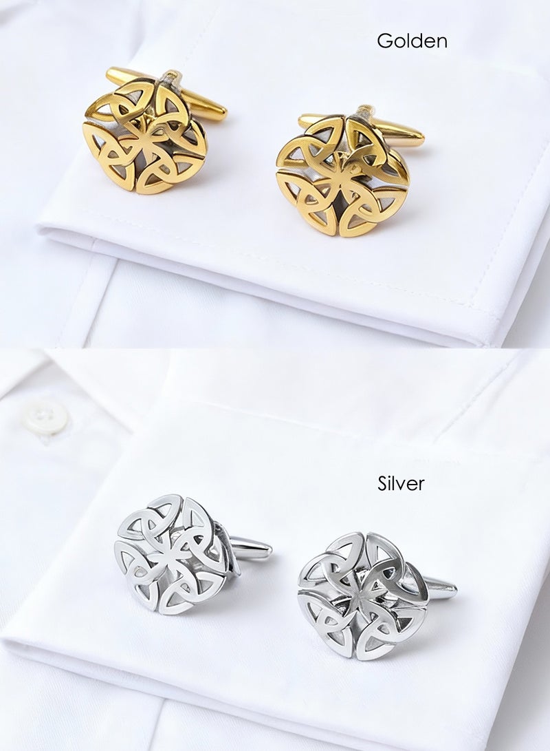 Cufflinks, Cutout Geometric Floral Cufflinks, 2 PCS for One Set Premium Stainless Steel Jewelry Specially Design for Men's Shirt Wedding Business Gift with Delicate Package Box - Image 4