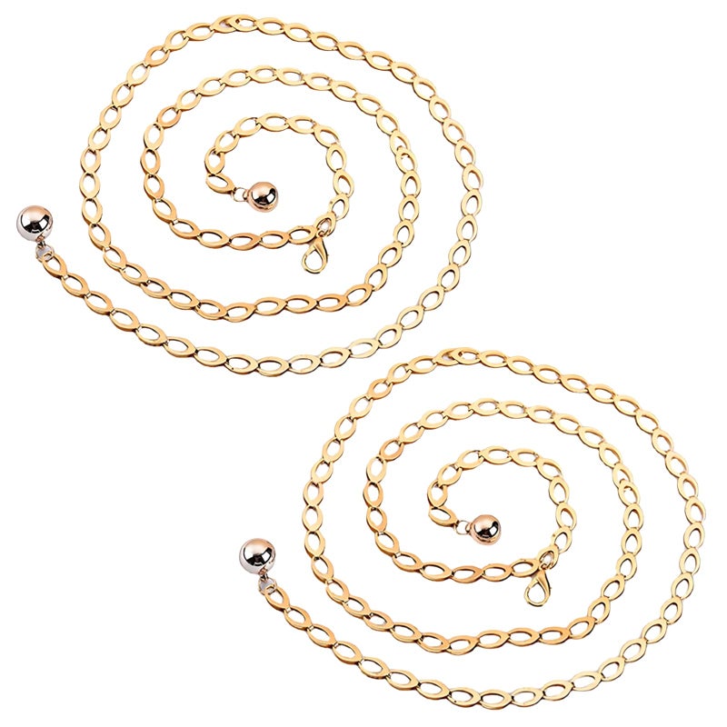 Vintage Style Adjustable Waist Chain For Women Gold Silver Geometric Metal Belt 120 Cm - Image 2