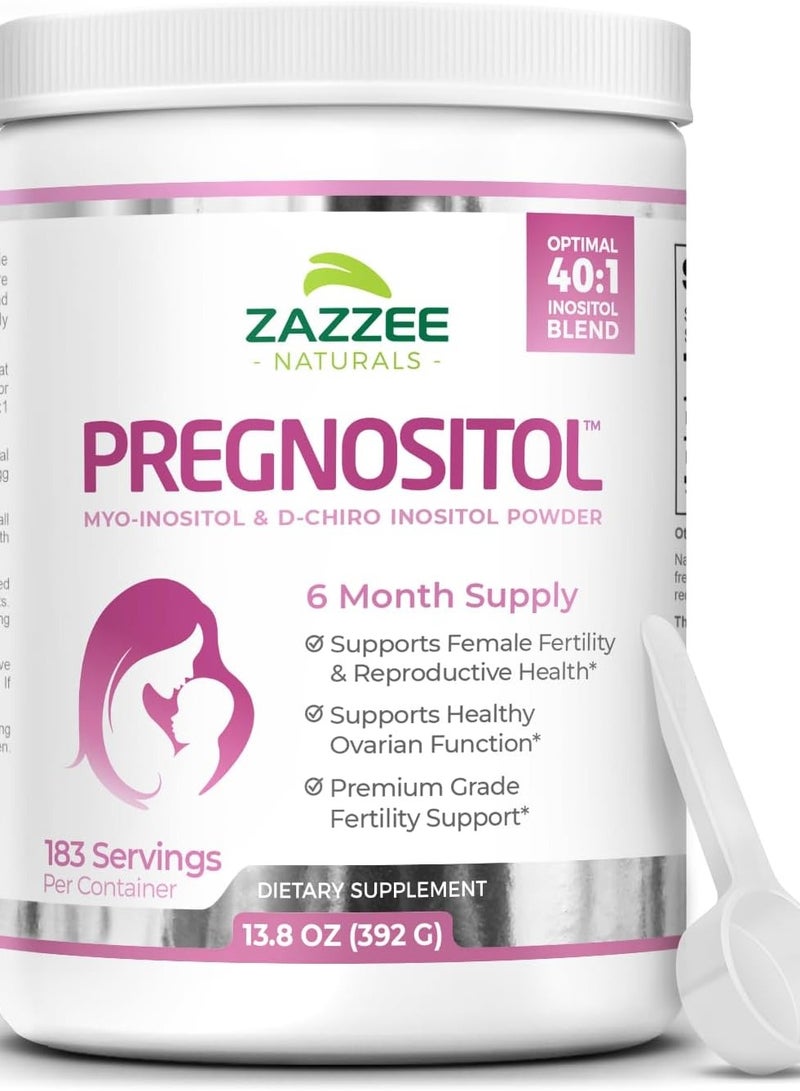 Zazzee Zazzee PREGNOSITOL Powder, 6 Month Supply, Myo-Inositol and D-Chiro-Inositol 40:1 Fertility Blend, Free Scoop for Exact Dosage, Premium Balanced Formula, 183 Servings, Vegan, All-Natural and Non-GMO  - Image 1