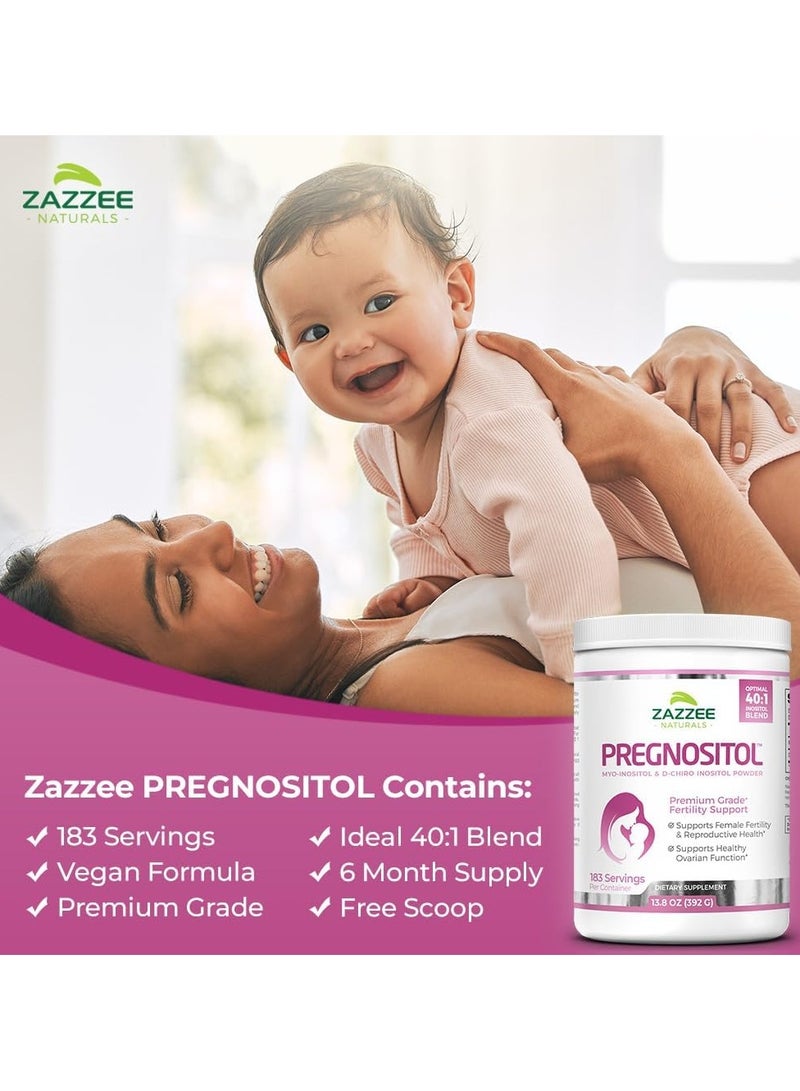 Zazzee Zazzee PREGNOSITOL Powder, 6 Month Supply, Myo-Inositol and D-Chiro-Inositol 40:1 Fertility Blend, Free Scoop for Exact Dosage, Premium Balanced Formula, 183 Servings, Vegan, All-Natural and Non-GMO  - Image 3