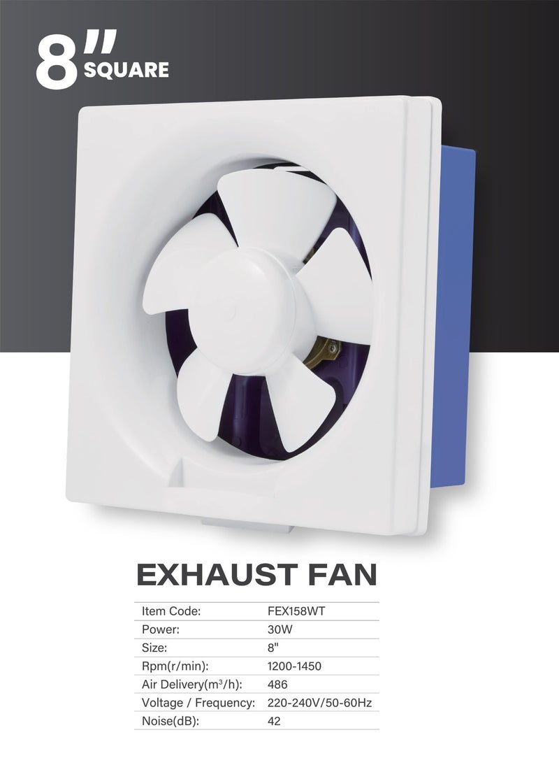 Flexy 8-Inch Exhaust Fan FEX158WT with Top-Grade PP Plastic, Low-Noise Design, Detachable Blade, 30W Power, High Air Delivery, 220–240V, 2-Year Warranty - Image 4