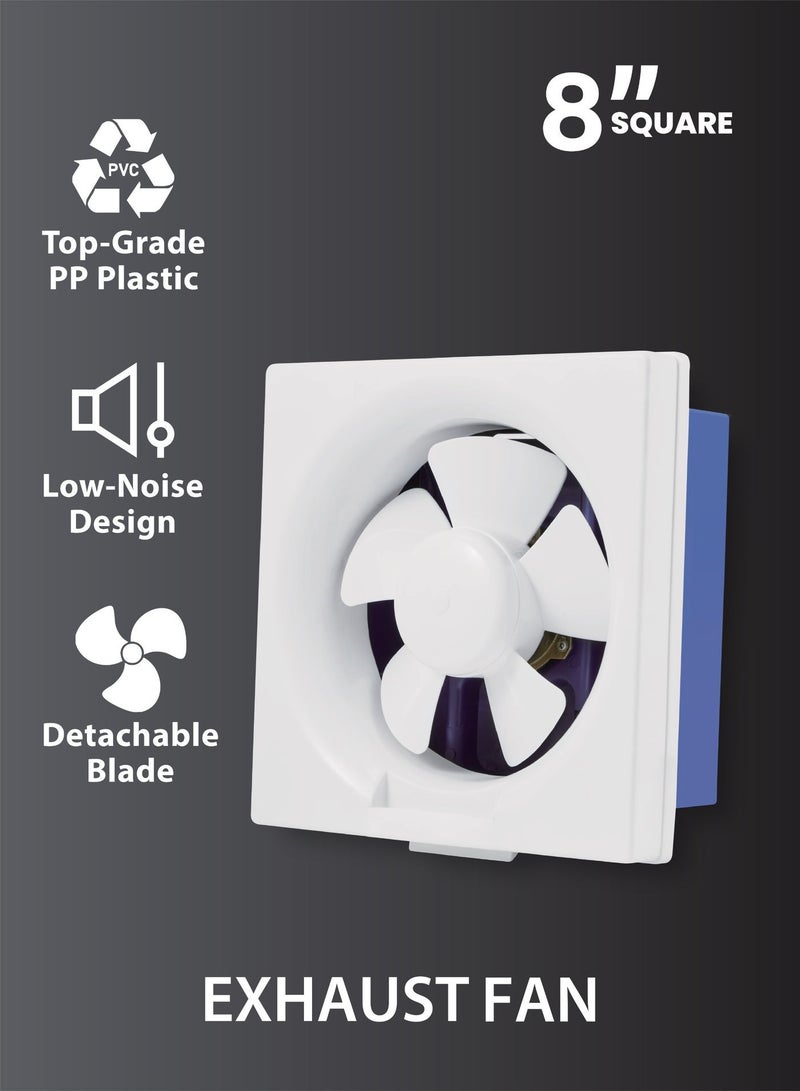 Flexy 8-Inch Exhaust Fan FEX158WT with Top-Grade PP Plastic, Low-Noise Design, Detachable Blade, 30W Power, High Air Delivery, 220–240V, 2-Year Warranty - Image 3