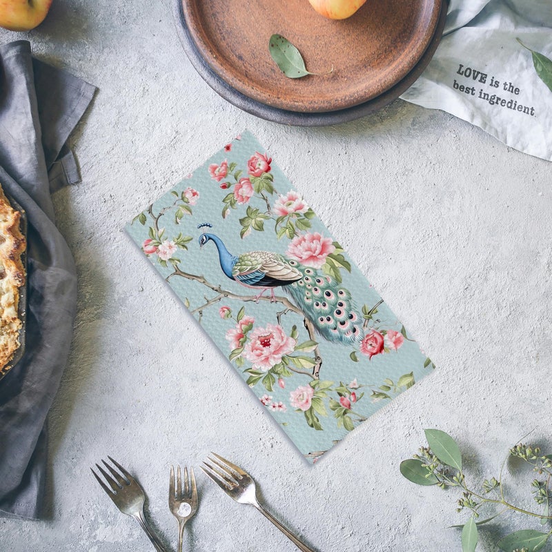 Qpenm Chinoiserie Floral Peacock Kitchen Towels - Blue Decorative Hand Towels for Kitchen and Bathroom Decor - 16x24 Inches - Image 4