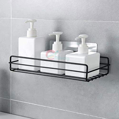 Chavda Metal Multipurpose Kitchen Bathroom Shelf Wall Holder Storage Rack Bathroom Storage Box Strong Magic Sticker Shower Rack Shelf Black - Image 1