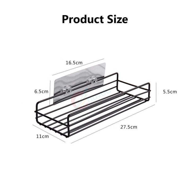 Chavda Metal Multipurpose Kitchen Bathroom Shelf Wall Holder Storage Rack Bathroom Storage Box Strong Magic Sticker Shower Rack Shelf Black - Image 2