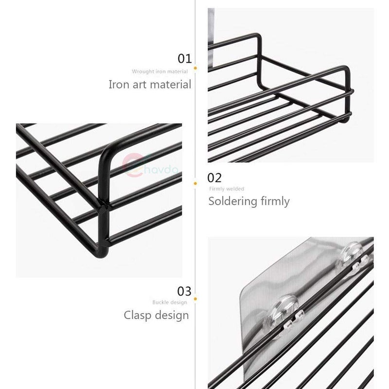 Chavda Metal Multipurpose Kitchen Bathroom Shelf Wall Holder Storage Rack Bathroom Storage Box Strong Magic Sticker Shower Rack Shelf Black - Image 4