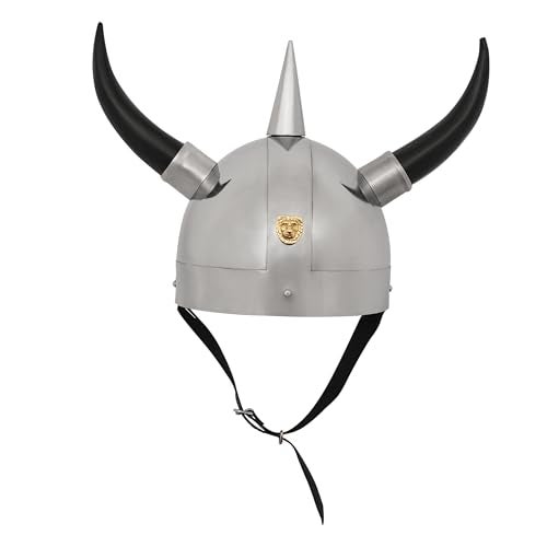 Mythrojan Viking Helmet with Horns Medieval Steel Helmet Viking Costume Hat Heavy Duty 20 Gauge Warrior Helm with Natural Horn for SCA,LARP, Historical Reenactment - Image 1