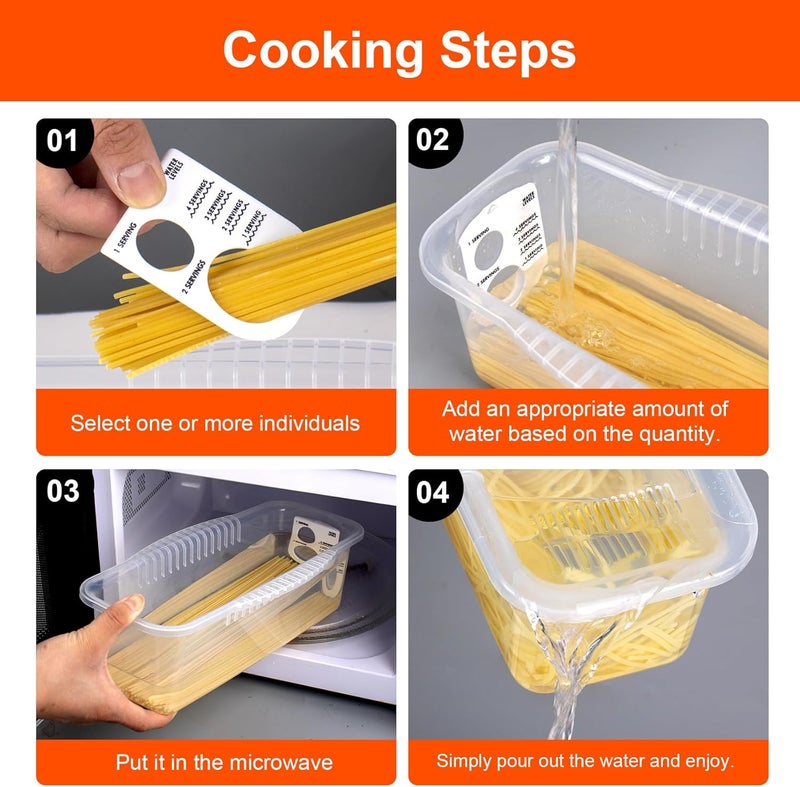 PCREGPAE Microwave Pasta Pot with Strainer Lid & Measuring Cup Clip Quickly Cook 1-4 Servings-No Mess, Sticking or Waiting For Boil, Pasta Cooker in Microwave for Dorm Kitchen Office College Essential - Image 4