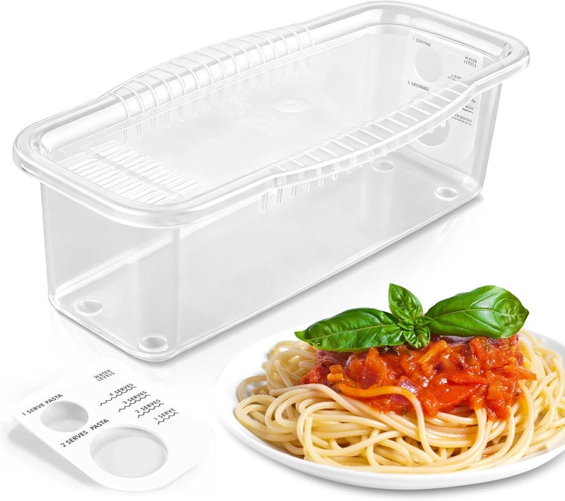PCREGPAE Microwave Pasta Pot with Strainer Lid & Measuring Cup Clip Quickly Cook 1-4 Servings-No Mess, Sticking or Waiting For Boil, Pasta Cooker in Microwave for Dorm Kitchen Office College Essential - Image 1