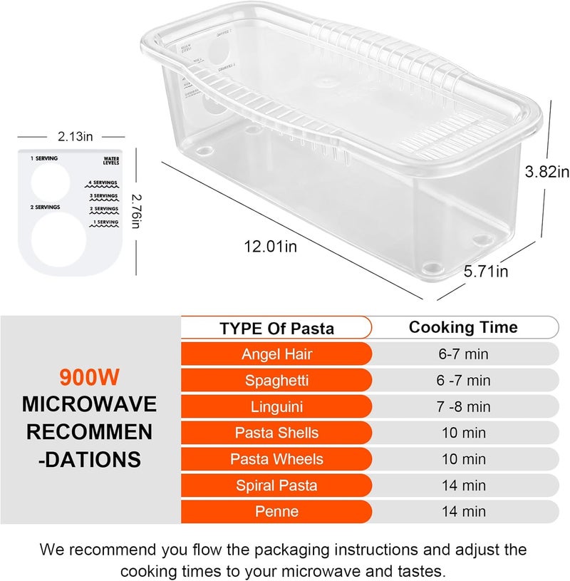 PCREGPAE Microwave Pasta Pot with Strainer Lid & Measuring Cup Clip Quickly Cook 1-4 Servings-No Mess, Sticking or Waiting For Boil, Pasta Cooker in Microwave for Dorm Kitchen Office College Essential - Image 2
