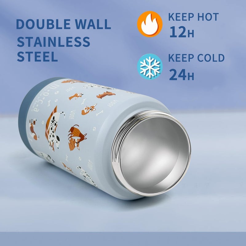 Moca Kids Water Bottle 350ml | Hot&Cold Stainless Steel Sipper Bottle for Kids with Soft Nozzle |Boys & Girls KIds Leak-Proof Bottle for School & Travel | Non-Slip Base (Woofy) - Image 3