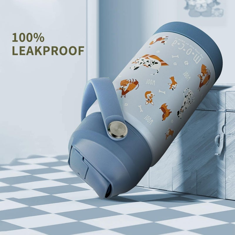 Moca Kids Water Bottle 350ml | Hot&Cold Stainless Steel Sipper Bottle for Kids with Soft Nozzle |Boys & Girls KIds Leak-Proof Bottle for School & Travel | Non-Slip Base (Woofy) - Image 4