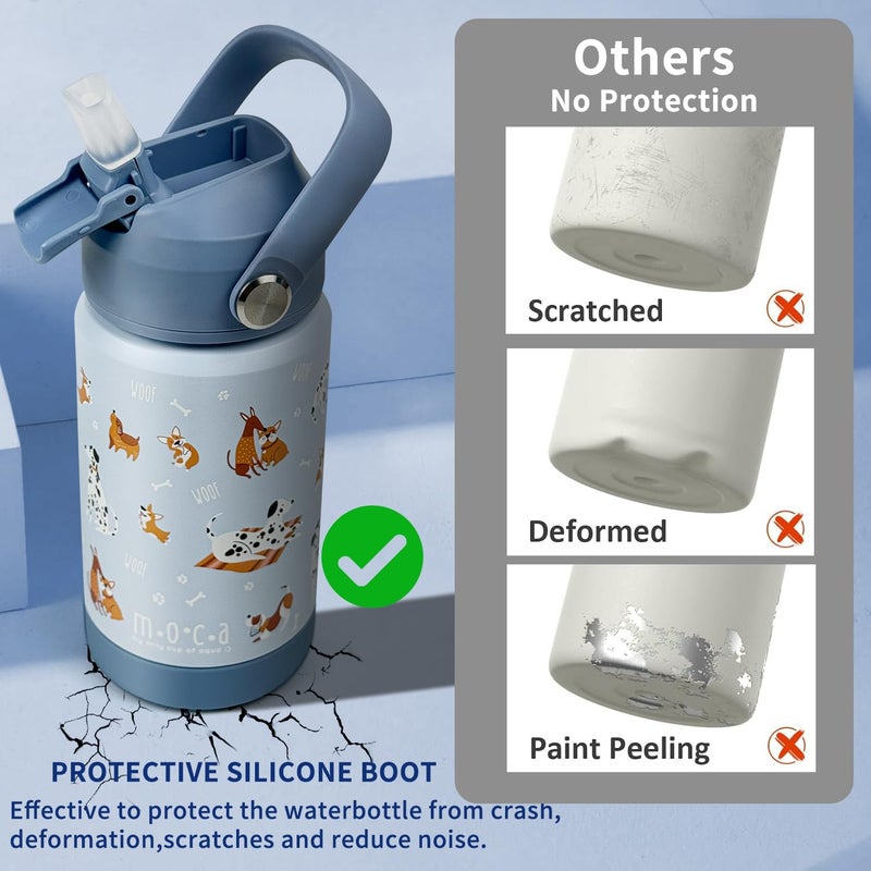 Moca Kids Water Bottle 350ml | Hot&Cold Stainless Steel Sipper Bottle for Kids with Soft Nozzle |Boys & Girls KIds Leak-Proof Bottle for School & Travel | Non-Slip Base (Woofy) - Image 5