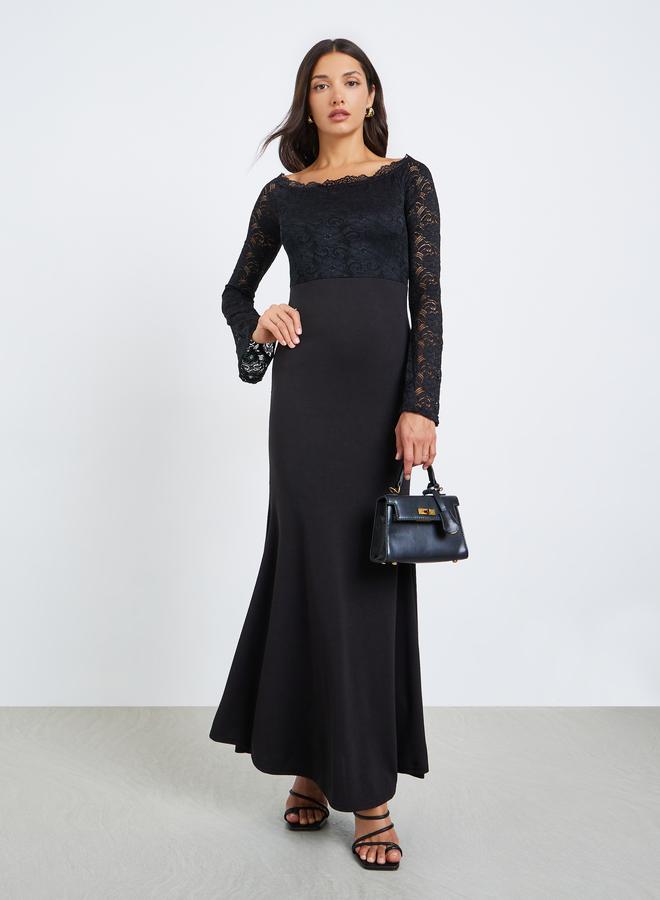 Styli Women Black Lace Off Shoulder Maxi Dress - Image 3