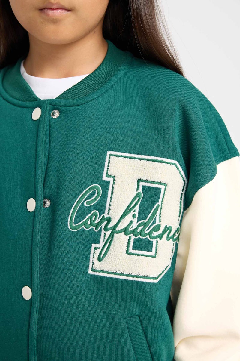 DeFacto Girl College Collar Pocketed Light Printed Thick Bomber Jacket - Image 4