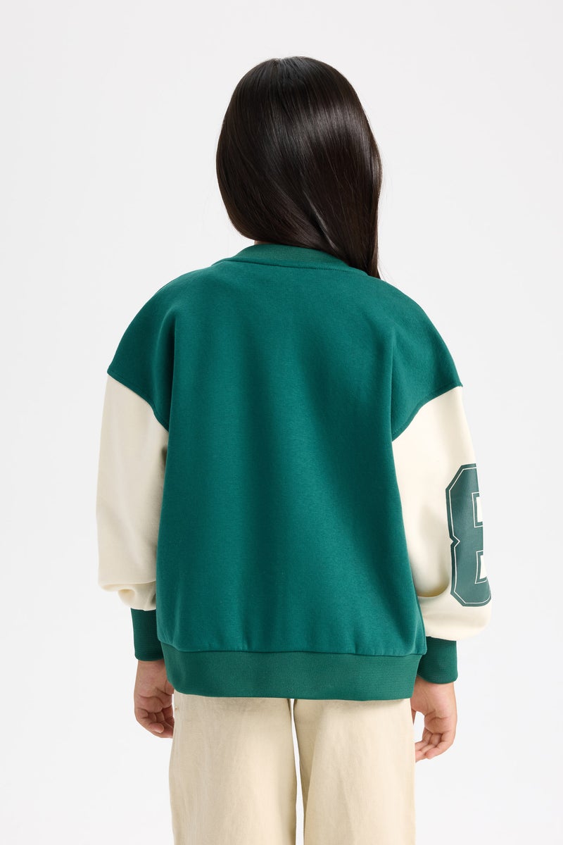 DeFacto Girl College Collar Pocketed Light Printed Thick Bomber Jacket - Image 5